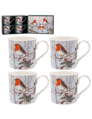 Merle de Noël - Lot de 4 tasses