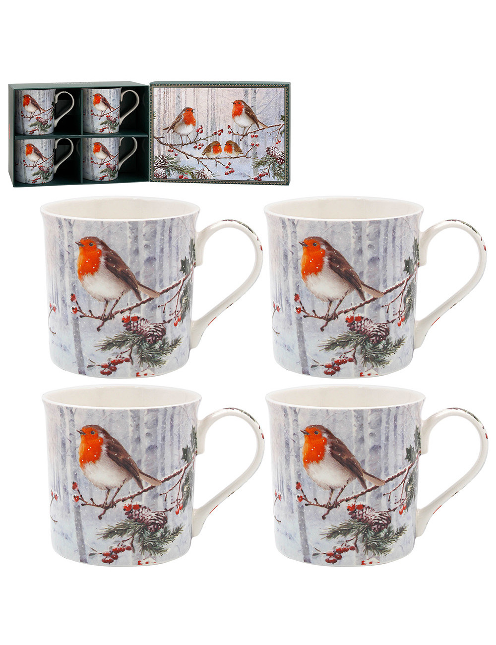 Merle de Noël - Lot de 4 tasses