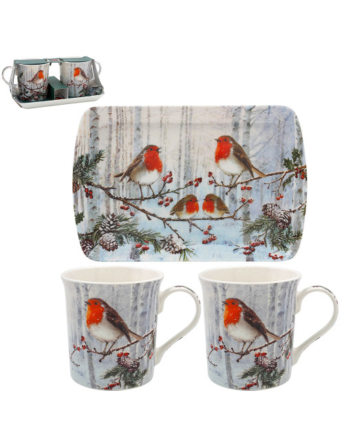 Mug & Tray Set - Christmas Robins