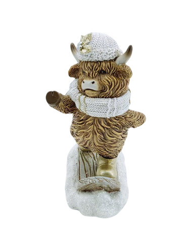 Figurine - Vache des Highlands sur un Snowboard 12 cm