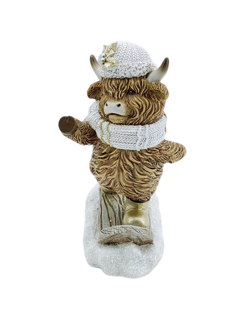 Figurine - Vache des Highlands sur un Snowboard 12 cm