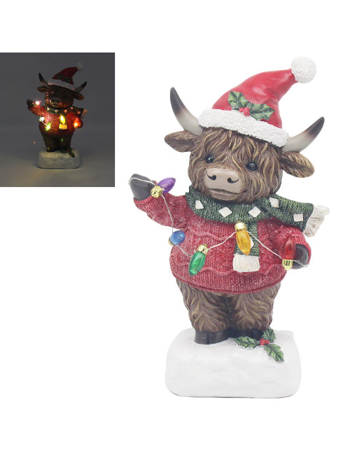 Highland cow boy mit Lichterkette ca. 12cm