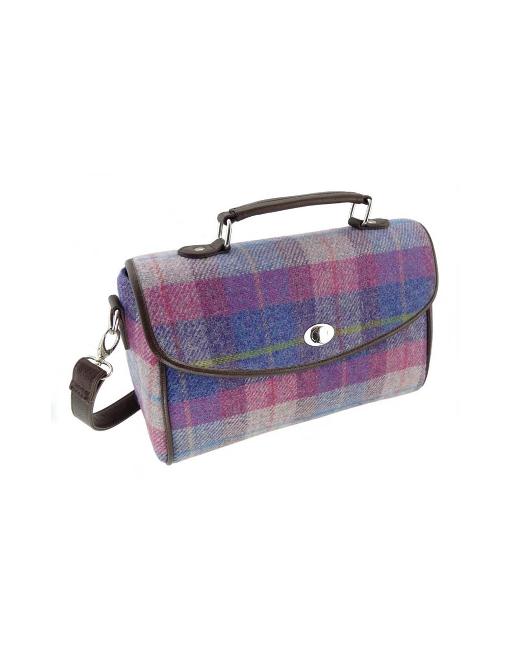Schultertasche Breit - Harris Tweed Purple Pink